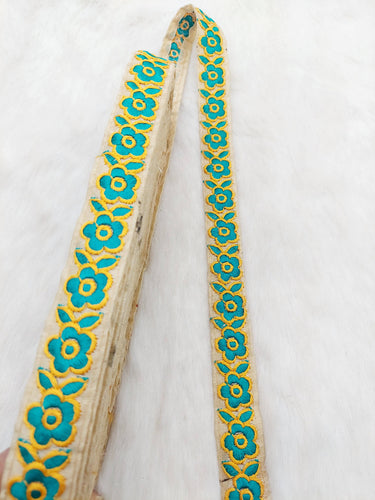 Beige Art Silk Lace Trim in Floral Embroidery, Decorative Trim, Trim By 3 Yards